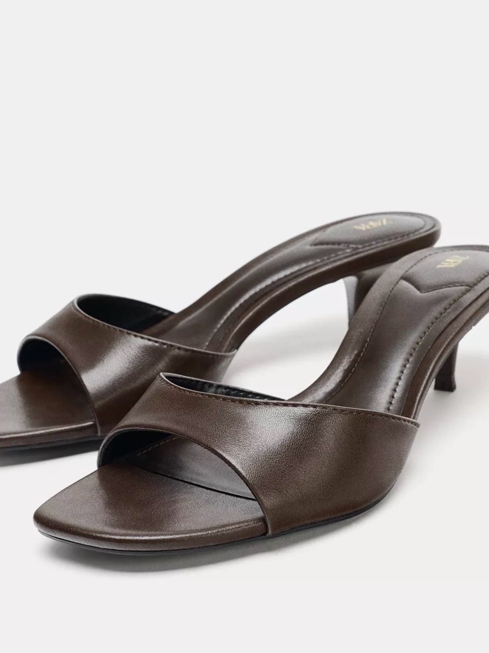 NWT Zara Women's Brown Open-Toe Mule Low Heel Sandals in Brown Size 11